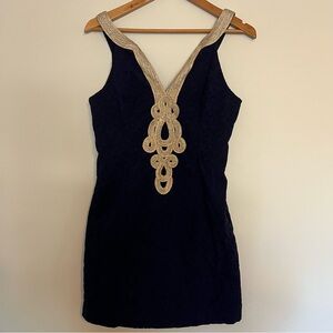 Lily Pulitzer Navy and Gold Mini Dress Size 2